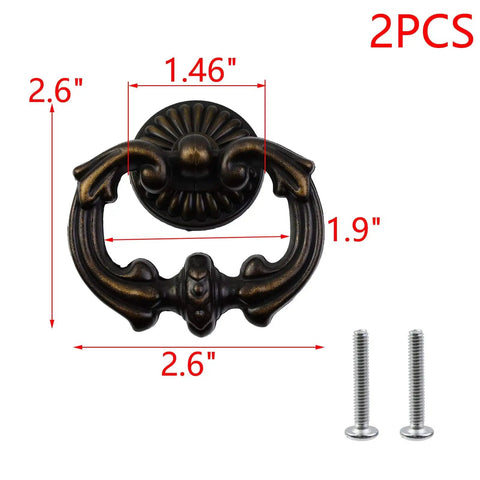 2 Pack Vintage Cabinet Ring Pulls With Oil Rubbed Bronze Finish For Kitchen And Dresser Cabinets Zinc Alloy Knobs With Screws and dimensions
