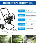 Heavy Duty Garden Hose Reel Cart With Smooth Rolling Wheels, Ergonomic Design Helps You Wind Pipes No Sweat, spacious specs.