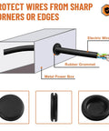 Diagram showing 210Pcs Rubber Grommet Kit With 7 Sizes For Wiring Automotive And Home Improvement Closed Wire Grommets in use.