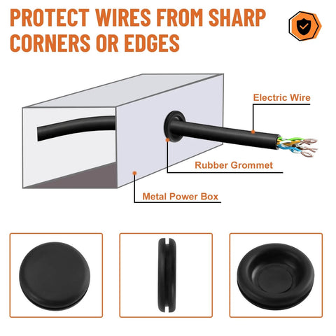 Diagram showing 210Pcs Rubber Grommet Kit With 7 Sizes For Wiring Automotive And Home Improvement Closed Wire Grommets in use.