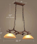 Rustic Retro Two Light Chandelier With Hand Dyed Resin Antlers On Frosted Glass Bowl For Kitchen Dining Room Farmhouse