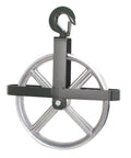 12 Inch Aluminum Scaffold Hoist Pulley With Dual Sealed Bearings, 1000 Lb Working Load, Rope Fits Five Eighths To One Inch, Ladder Hook Pulleys
