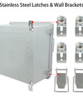 Rugged IP67 Waterproof ABS Junction Box With Hinged Clear Cover And Stainless Steel Latch, Includes 2 PG13.5 Cable Glands, Mounting Plate And Wall Bracket, Weatherproof Electrical Enclosure For Indoor Outdoor Use, with stainless steel latches and wall brackets
