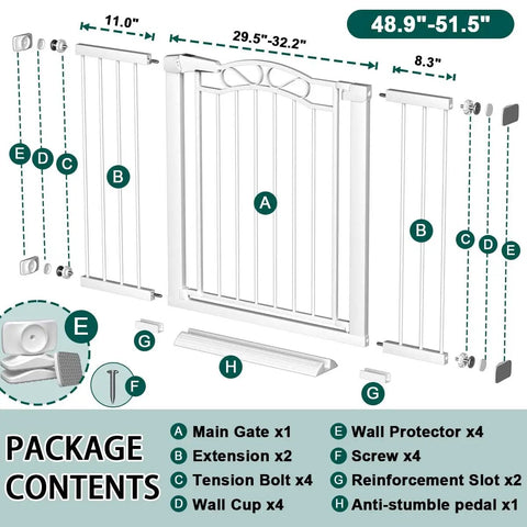 Adjustable Baby Gate For Doorways And Stairs 25.59 To 84.64 Inches Wide Pressure Mounted Walk Through Gate package contents