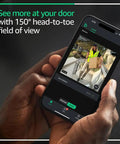 Second Gen Smart Video Doorbell With Head To Toe HD View And Two Year Battery Life Includes Sync Module Core Plus One Year AI Plan For Crisp Clips And No Sweat Plug And Play Setup Straight From The Box Black showing app live feed of delivery person.
