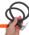 Solid As A Rock Metal High Pressure Tire Inflator Extension Hose Leakproof Design Universal Fitment For Your Car Or Bike To Stay Pressed Up No Drama With Wear Resistance To Handle Any Job Wherever You Are From Garage To Highway black hose with metal chuck and orange fitting
