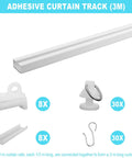 Self Adhesive Curtain Track For No Drill Ceiling Or Wall Mount 9.8 Ft curtain rail with hooks and carriers, 3m white track