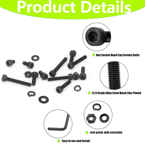 1000Pcs M3 Screws Kit With M3x6mm, M3x8mm, M3x10mm, M3x12mm, M3x16mm, M3x20mm, M3x25mm, M3x30mm Hex Socket Head Bolts 12.9 Grade Black Zinc Plated For 3D Printer Folks And DIYers displayed with hex key and washers