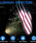 20W Led Outdoor Landscape Spotlight Kit With Stake Waterproof 12V To 24V AC DC Low Voltage Garden Lighting illuminating a flag