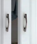 30 Pack 3 Inch Oil Rubbed Bronze Cabinet Pulls Wave Style Vintage Bronze Drawer Pulls installed on white kitchen cabinets
