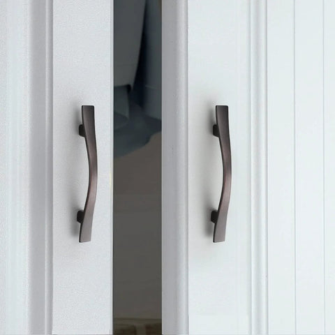 30 Pack 3 Inch Oil Rubbed Bronze Cabinet Pulls Wave Style Vintage Bronze Drawer Pulls installed on white kitchen cabinets