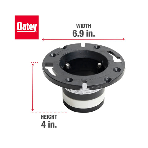 4-Inch ABS cast iron closet flange replacement with rubber gasket, stainless steel bolts, adjustable up to 3 inches for repair.