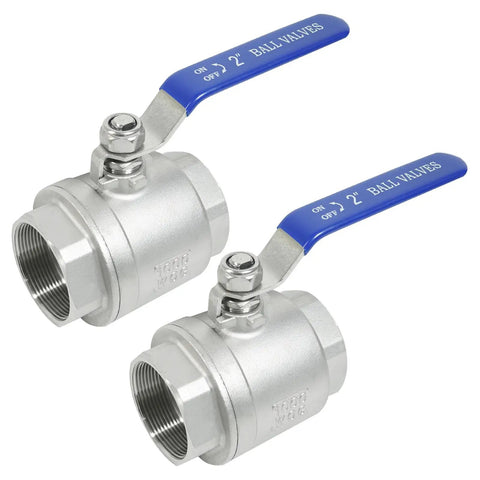 Two Pack 2 Inch Full Port Ball Valve 304 Stainless Steel NPT Female Heavy Duty Shut Off Valve For Water Oil And Gas Systems With Blue Locking Handles 1000 WOG