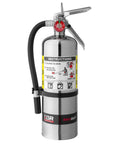 Hardcore Five Pound ABC Fire Extinguisher For Vehicle Marine Home Use With Refillable Dry Chemical Agent Mounting Bracket UL Listed USCG Approved Chrome Finish.
