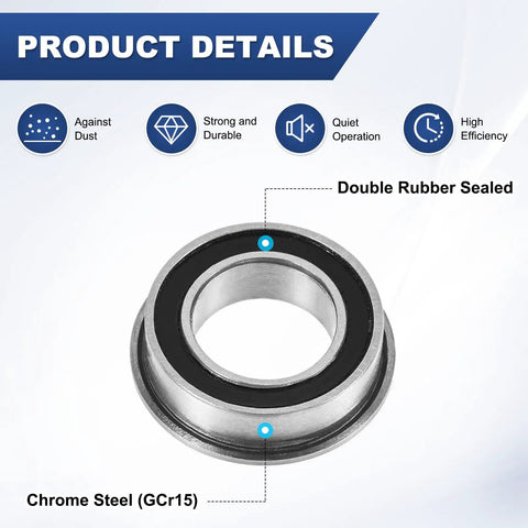 Flanged Ball Bearing 6x10x3mm 2RS Double Rubber Seal Chrome Steel GCr15 Deep Groove Bearing Multipack 20 For Wheelbarrows Printers Fax Machines Power Tools Garden Carts And DIY Projects, chrome steel with double rubber seal