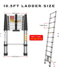 Diagram of Stainless Steel Telescoping Ladder 10.5 Ft No Frills Ultra Portable Multi Purpose Extension Ladder showing dimensions.