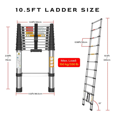 Diagram of Stainless Steel Telescopic Ladder For Home And Job Site Use No Fuss One Button Retraction 12.5 Ft Extension