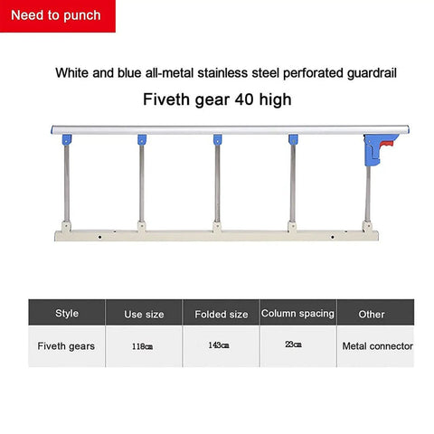 Fiveth gear high stainless steel bed guard rail, Sturdy Bed Assist Rail For Seniors One Hand Folding Bed Guard With Anti Touch Button