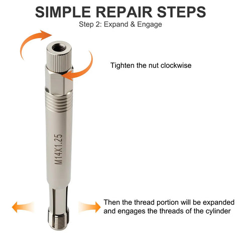 Back Tap Spark Plug Thread Repair Tool For M14x1.25 Stripped Threads, No Head Removal, Debris Free Engine Safe Design steps diagram