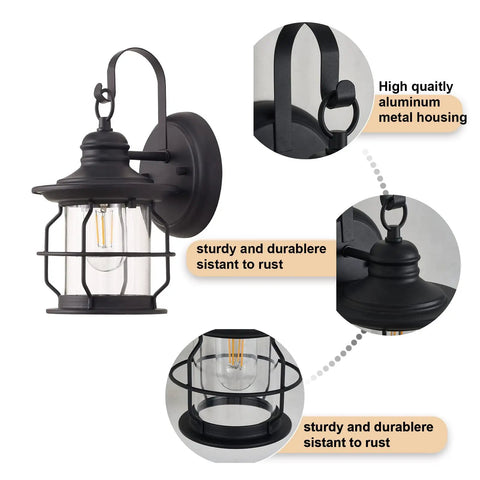 2 Pack Outdoor Wall Sconce Lanterns With E26 Base Socket Waterproof Black Exterior Lights Clear Glass Shade