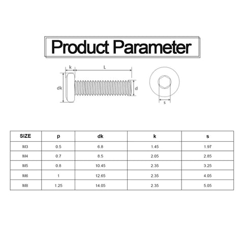 Hex Socket Flat Head Furniture Screws Set M8 M10 Zinc Plated Countersunk Bolts For Beds And Chairs 50mm product parameter chart