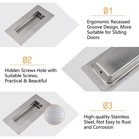 Brushed Nickel Flush Pull 2 Pack Stainless Steel Rectangle Sliding Door Handle With Hidden Screws For Drawers Cabinets Description