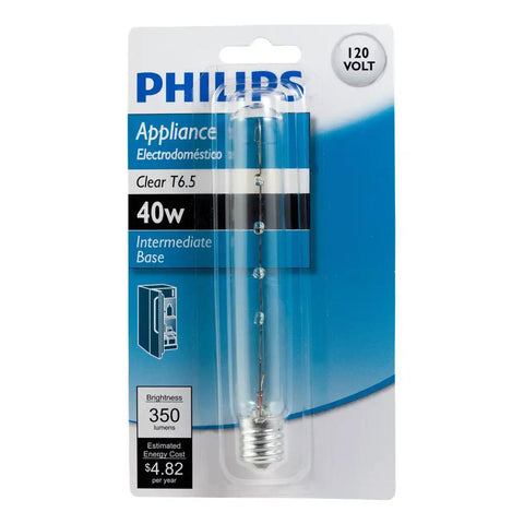Clear 40 Watt Appliance Bulb With T6 Half Intermediate Base, 110 Lumens, Heat Resistant Design For Microwaves, Ovens