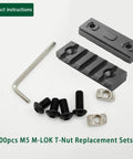 M5 T-nut and screw kit for aluminum extrusion with hex wrench; includes black M5 screws and drop-in T-nuts