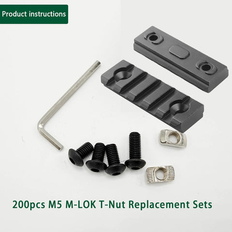 M5 T-nut and screw kit for aluminum extrusion with hex wrench; includes black M5 screws and drop-in T-nuts