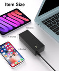 Peloton Replacement Power Cord 12V 5A AC DC Charger for PLTN RB1V1 RB1VO RB1VQ Gen 1 2 3 Bikes next to devices for size comparison