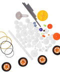 78 Piece Plastic Gear Set With Pulleys Belts Shafts DIY Kit For Toys And Models showing assorted gears and accessories