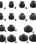 Set of black pinion gears with hex screws for RC cars. Beefy 5Pc Pinion Gear Set For 5mm Shaft RC Motors 11T 12T 13T 14T 15T Hardened Steel
