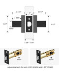 Diagram and dimensions of 2 Pack Heavy Duty Square Door Levers Matte Black Finish Built Tough For Interior Doors Right And Left Handed Passage And Dummy Lever Sets Non Locking Keyless Design Easy Install With Template