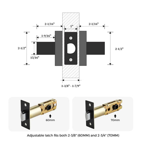 Diagram and dimensions of 2 Pack Heavy Duty Square Door Levers Matte Black Finish Built Tough For Interior Doors Right And Left Handed Passage And Dummy Lever Sets Non Locking Keyless Design Easy Install With Template
