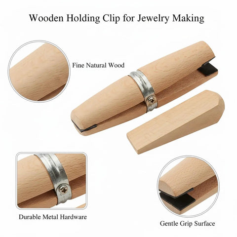 Adjustable Wooden Jewelry Holding Clip Clamp For Ring Shanks And Small Components 5.7 Inch Workbench Vice Secure Gentle Grip DIY Jewelry Making Tool For Stable Crafting And Precise Assembly, natural wood with metal hardware