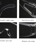 Close-up of 2 Pairs Dustproof And Splashproof Louvered Safety Goggles For Construction, Lab, And Chemistry Use with detailed features.