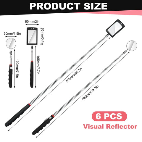 Six Piece Telescoping Inspection Mirror Set For Cars And Under Vehicle Checks Retractable Round And Square Mirrors