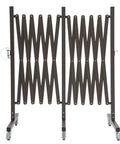 Straight Up Heavy Duty Expandable Metal Barrier On Wheels, adjustable safety fence in coffee brown, features locking casters.