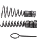 Heavy Duty Six Piece Drain Auger Kit Mounts To Standard Electric Drill For Quick Bathroom Sink Clog Removal No Fuss Pipe Cleaner, including steel auger bits and a retrieval key.