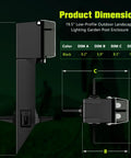 19.5 Inch Low Profile Garden Post Enclosure With Built Tough Weatherproof Rain Cover For GFCI Outlets shown with dimensions.