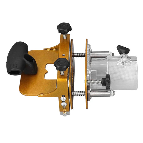 Boss Level Stainless Steel Router Mortising Jig And Slotting Locator with clear base and adjustable knobs for precision woodworking.