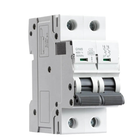 Tough As Nails 2 Pole Din Rail Mini Circuit Breaker Boasts Knockout Overload And Short Circuit Protection Up To 63 Amps 230V Ac for home and shop use.