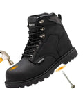 Men's Tough As Nails Steel Toe Work Boots, Crazy Horse Leather, Waterproof And Non Slip, Built To Last On Any Job Site, Black, Size 9.5