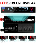 Top Shelf 500W Power Inverter Pushes 1000W Peak Surge While Converting 12V DC Into 110V AC For Your Rig LCD display showing voltage and power status.