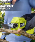 Heavy Hitter 18 Volt Cordless Bypass Pruner With Included Lithium Battery And Fast Wall Charger For No Sweat Branch Trimming, cutting through a branch.