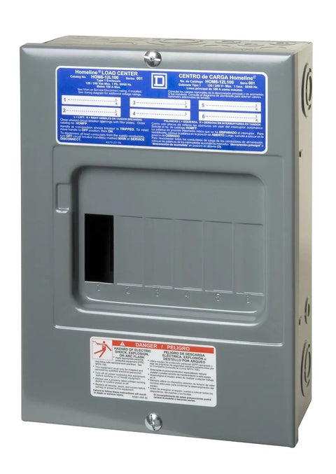 Homeline Load Center With Cover 100 Amp Indoor Electrical Panel For Home Wiring 6 Space 12 Circuit One Phase Service Entrance
