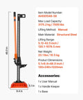 Farm jack with base, 48-inch lifting height, 7,000 lb capacity, orange and black structural steel with manual ratchet