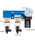 One Quarter Inch NPT Air Drying System With Dual Air Filters And Regulator Combo Manual Drain Poly Bowl For Shop Air Lines