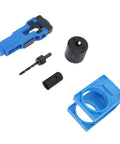 Get That Mortise Done Fast With This Premium Door Lock Installation Kit Featuring Auto Positioning For Precise Scoring And Chiseling On Wooden Doors To Make Your Job Easier. blue ABS door mortise kit with drill bit and hole saw