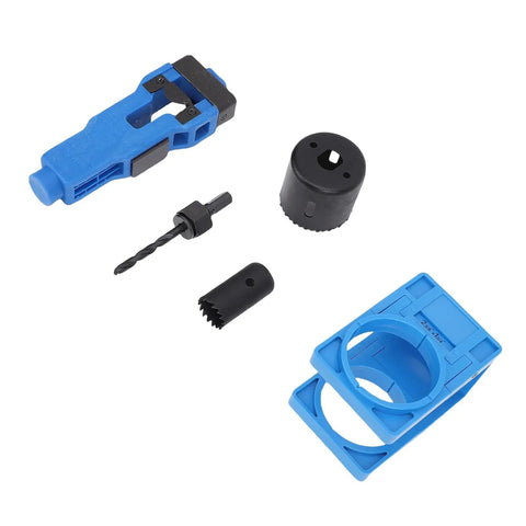Get That Mortise Done Fast With This Premium Door Lock Installation Kit Featuring Auto Positioning For Precise Scoring And Chiseling On Wooden Doors To Make Your Job Easier. blue ABS door mortise kit with drill bit and hole saw